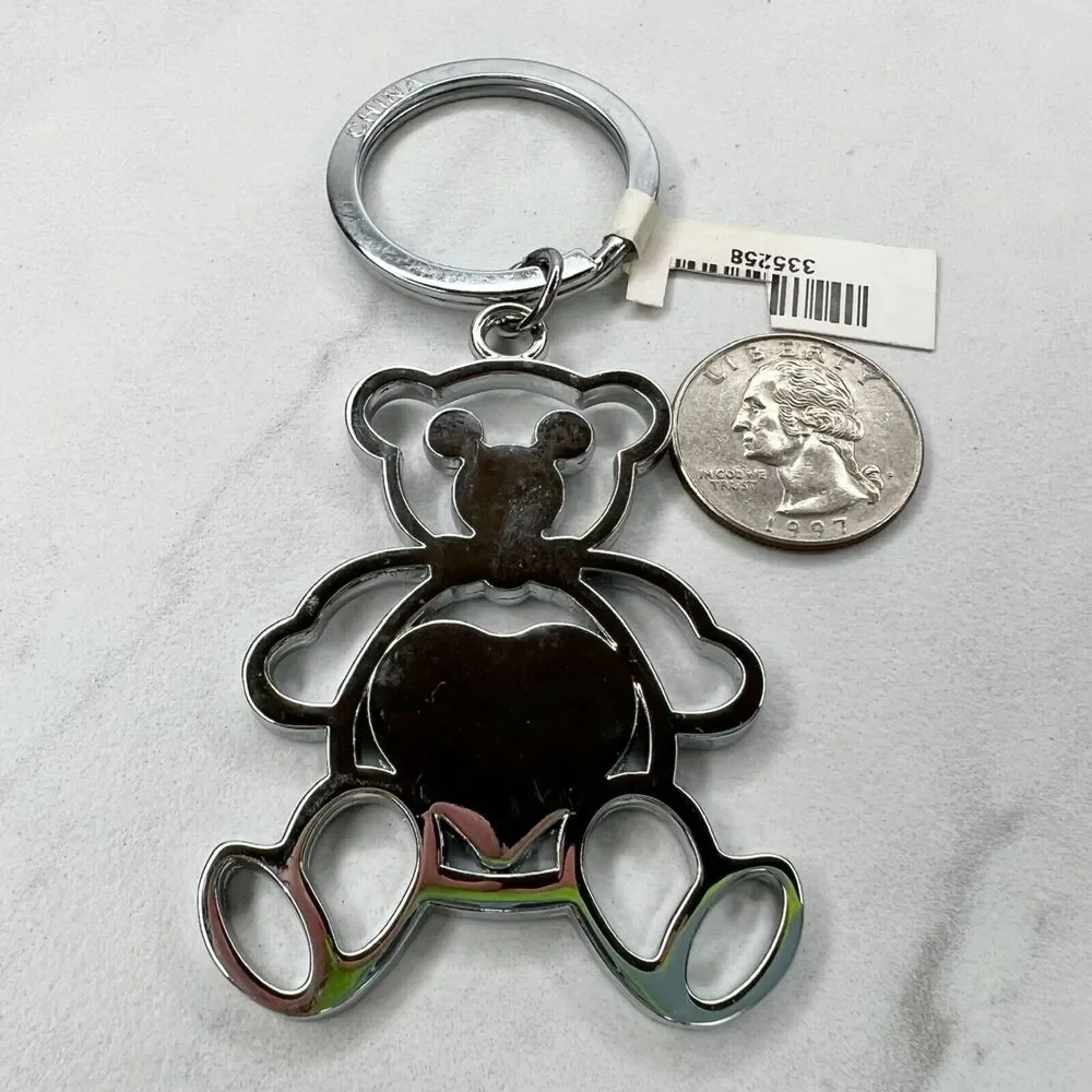 Silver Tone Red Rhinestone Bear Las Vegas Souvenir Keychain Keyring